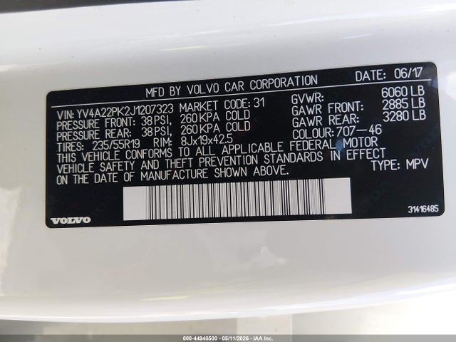 Продаж на аукціоні авто 2018 Volvo Xc90 T6 Momentum, vin: YV4A22PK2J1207323, номер лоту: 44940500