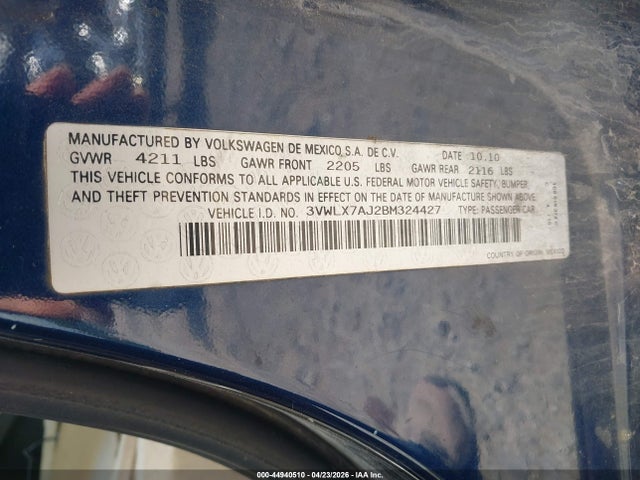 Продаж на аукціоні авто 2011 Volkswagen Jetta 2.5l Sel, vin: 3VWLX7AJ2BM324427, номер лоту: 44940510