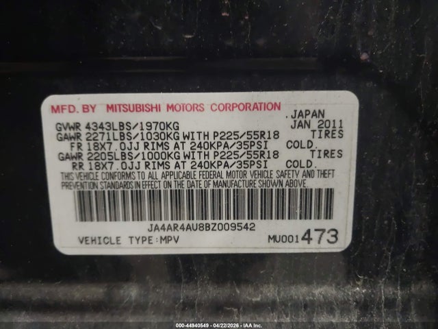 Продаж на аукціоні авто 2011 Mitsubishi Outlander Sport Se, vin: JA4AR4AU8BZ009542, номер лоту: 44940549
