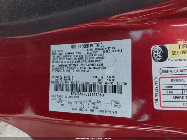 Продажа на аукционе авто 2005 Ford Mustang V6 Deluxe/v6 Premium, vin: 1ZVFT80N055117063, номер лота: 44940569