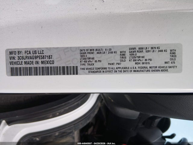 Продаж на аукціоні авто 2023 Ram Promaster 1500 Low Roof 136 Wb, vin: 3C6LRVAG9PE587187, номер лоту: 44940587