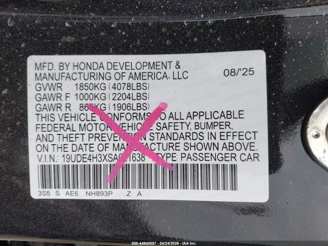 44940597 :رقم المزاد ، 19UDE4H3XSA021638 vin ، 2025 Acura Integra A-spec مزاد بيع