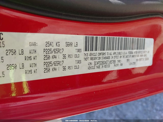 44940599 :رقم المزاد ، 3C4PDDBGXGT105789 vin ، 2016 Dodge Journey Sxt مزاد بيع