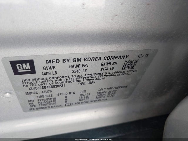 Продажа на аукционе авто 2019 Buick Encore Awd Preferred, vin: KL4CJESB4KB830231, номер лота: 44940632