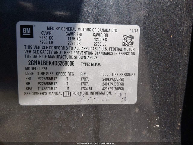 Продаж на аукціоні авто 2013 Chevrolet Equinox Ls, vin: 2GNALBEK4D6268006, номер лоту: 44940637