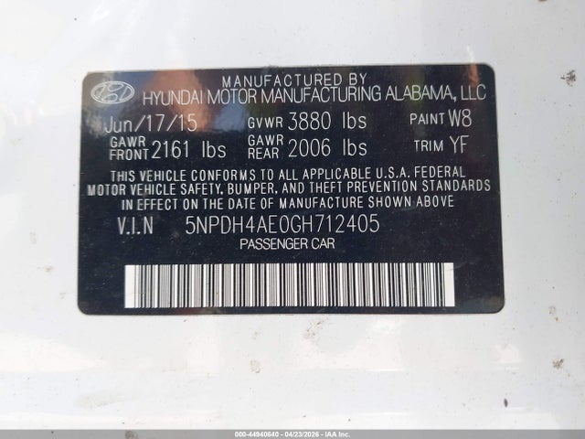 Aukcja sprzedaży 2016 Hyundai Elantra Se, vin: 5NPDH4AE0GH712405, numer aukcji: 44940640