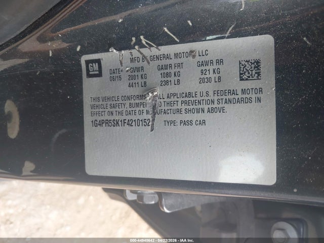 Продаж на аукціоні авто 2015 Buick Verano Convenience Group, vin: 1G4PR5SK1F4210152, номер лоту: 44940642