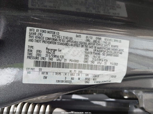 Продажа на аукционе авто 2013 Ford Focus Se, vin: 1FADP3F21DL253748, номер лота: 44940643