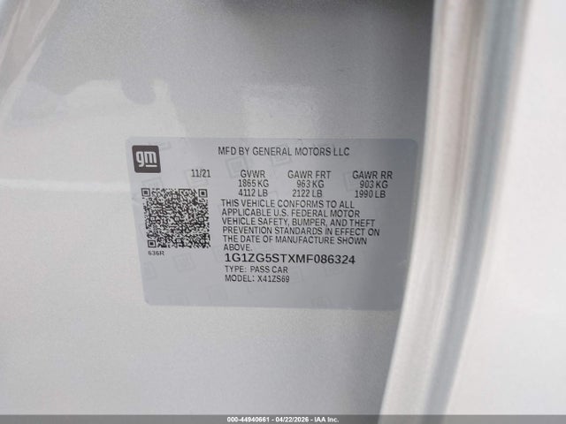 1G1ZG5STXMF086324 Chevrolet Malibu Fwd Rs