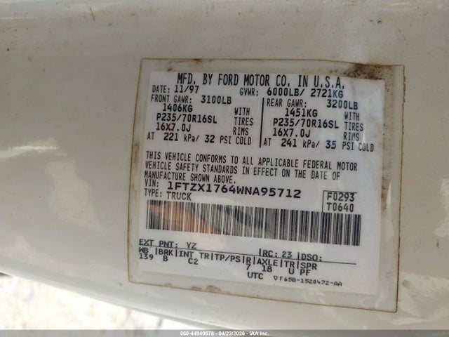 Продажа на аукционе авто 1998 Ford F-150 Lariat/standard/xl/xlt, vin: 1FTZX1764WNA95712, номер лота: 44940678