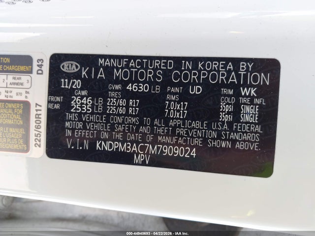 Продаж на аукціоні авто 2021 Kia Sportage Lx, vin: KNDPM3AC7M7909024, номер лоту: 44940693