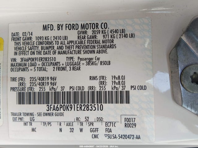Продажа на аукционе авто 2014 Ford Fusion Titanium, vin: 3FA6P0K91ER283510, номер лота: 44940697