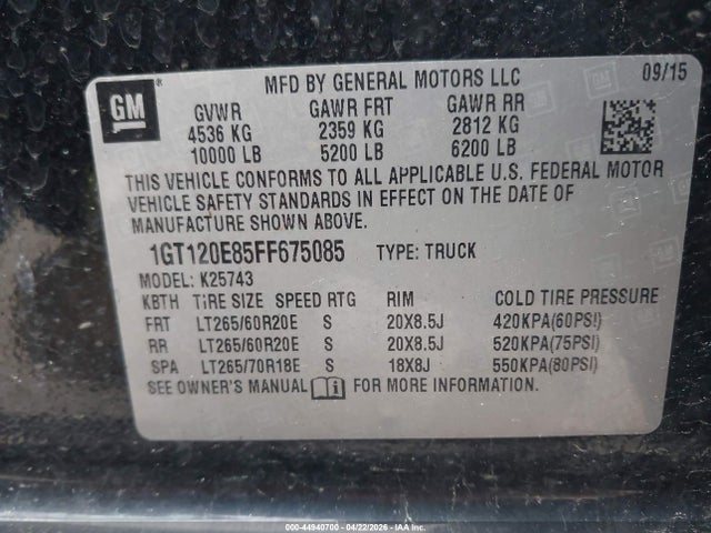 2015 Gmc Sierra 2500hd Denali მანქანა იყიდება აუქციონზე, vin: 1GT120E85FF675085, აუქციონის ნომერი: 44940700