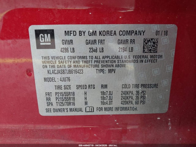 44940719 :رقم المزاد ، KL4CJASB7JB616423 vin ، 2018 Buick Encore Preferred مزاد بيع