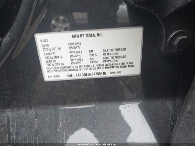 44940747 :رقم المزاد ، 7SAYGDED8SA369646 vin ، 2025 Tesla Model Y Long Range Dual Motor Rear-wheel Drive مزاد بيع