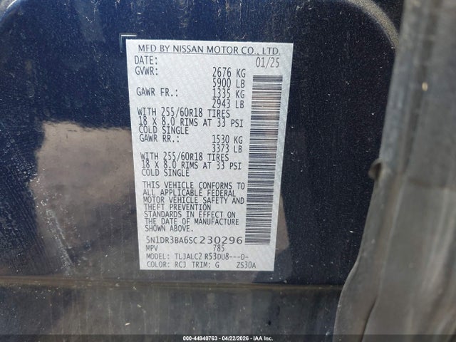 5N1DR3BA6SC230296 Nissan Pathfinder Sv Fwd