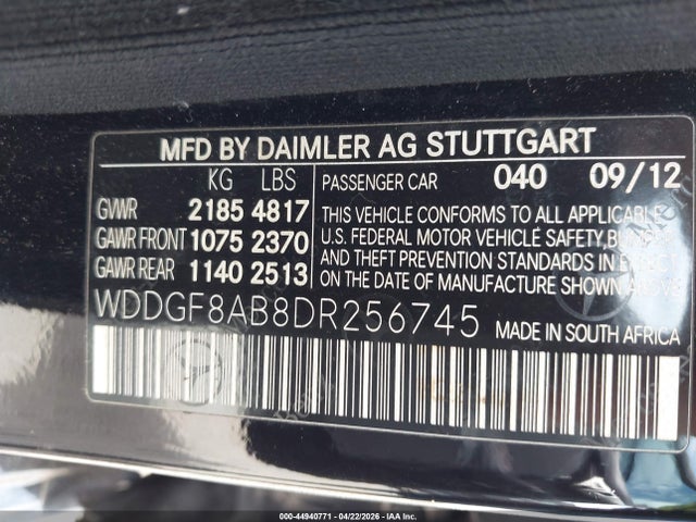 44940771 :رقم المزاد ، WDDGF8AB8DR256745 vin ، 2013 Mercedes-benz C 300 Sport 4matic مزاد بيع