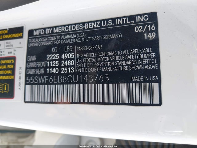 Продаж на аукціоні авто 2016 Mercedes-benz C 450 Amg 4matic, vin: 55SWF6EB8GU143763, номер лоту: 44940778