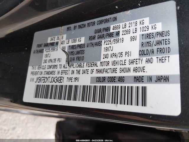 44940801 :رقم المزاد ، JM3KFBCM7J0434961 vin ، 2018 Mazda Cx-5 Touring مزاد بيع
