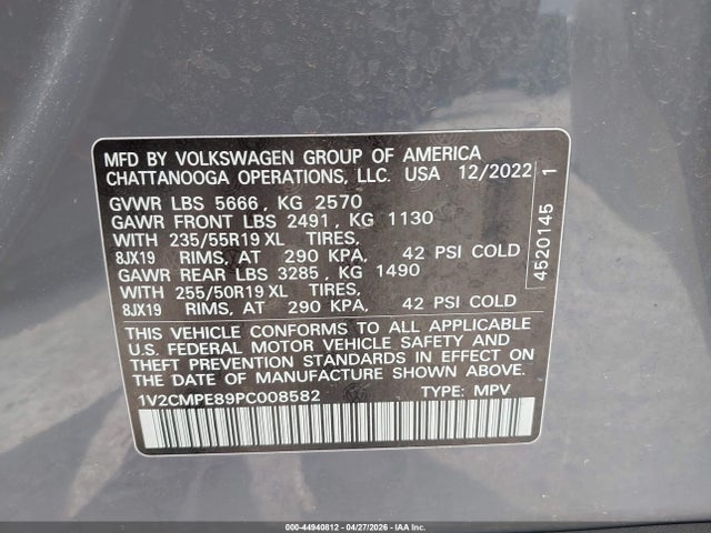 Продажа на аукционе авто 2023 Volkswagen Id.4 Pro, vin: 1V2CMPE89PC008582, номер лота: 44940812