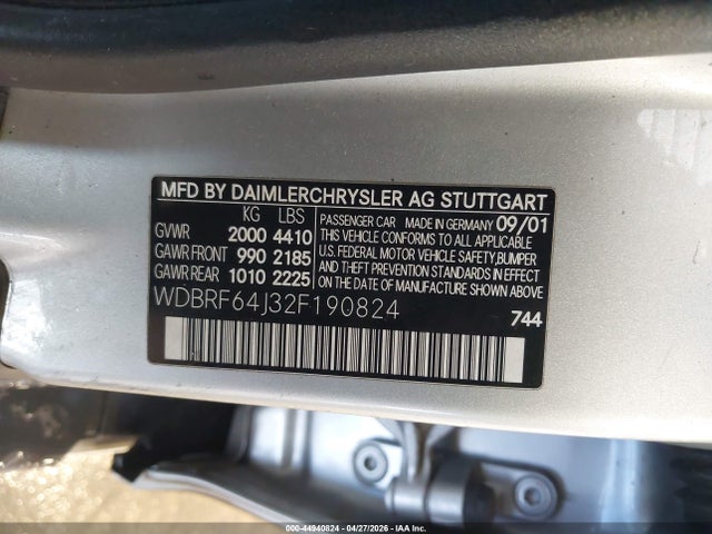 Продаж на аукціоні авто 2002 Mercedes-benz C 320, vin: WDBRF64J32F190824, номер лоту: 44940824