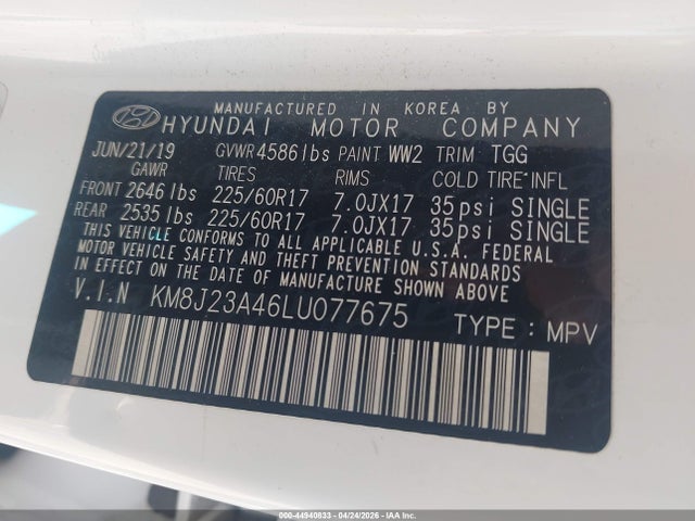 Продажа на аукционе авто 2020 Hyundai Tucson Se, vin: KM8J23A46LU077675, номер лота: 44940833