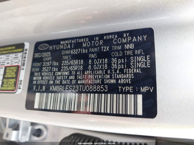 KM8RLES23TU088853 Hyundai Palisade Sel 7p