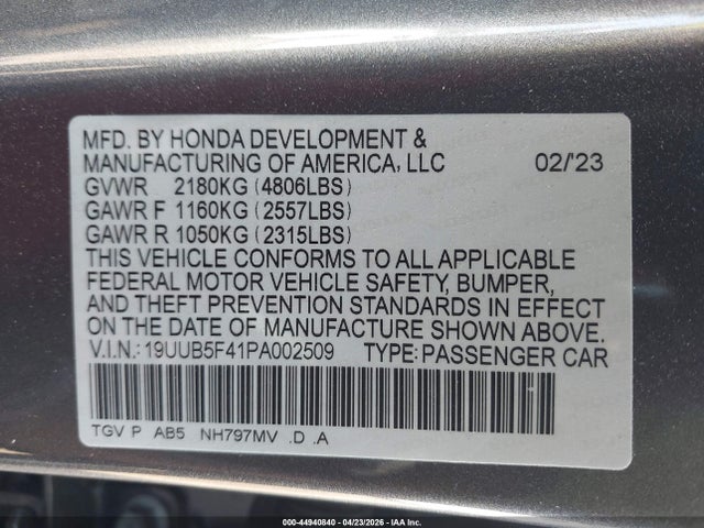 2023 Acura Tlx Technology Package მანქანა იყიდება აუქციონზე, vin: 19UUB5F41PA002509, აუქციონის ნომერი: 44940840