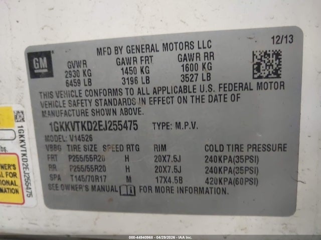 Aukcja sprzedaży 2014 Gmc Acadia Denali, vin: 1GKKVTKD2EJ255475, numer aukcji: 44940968