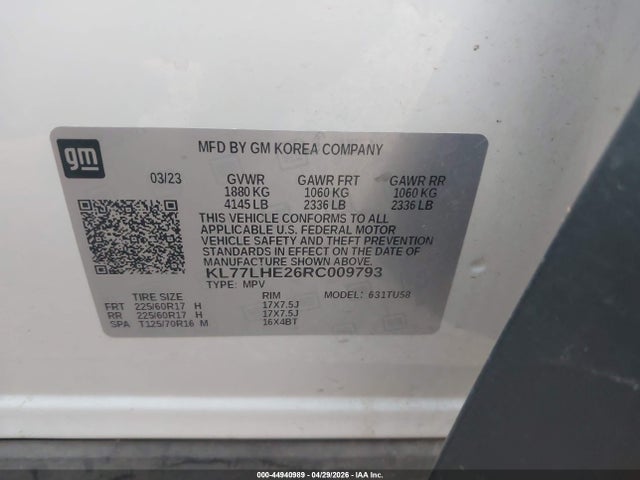 44940989 :رقم المزاد ، KL77LHE26RC009793 vin ، 2024 Chevrolet Trax Fwd Lt مزاد بيع
