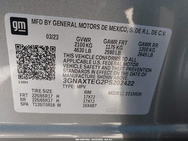 Продажа на аукционе авто 2023 Chevrolet Equinox Awd 2fl, vin: 3GNAXTEG2PS202422, номер лота: 44941004