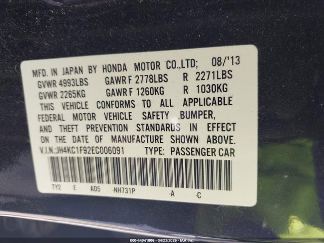 Aukcja sprzedaży 2014 Acura Rlx, vin: JH4KC1F92EC006091, numer aukcji: 44941006