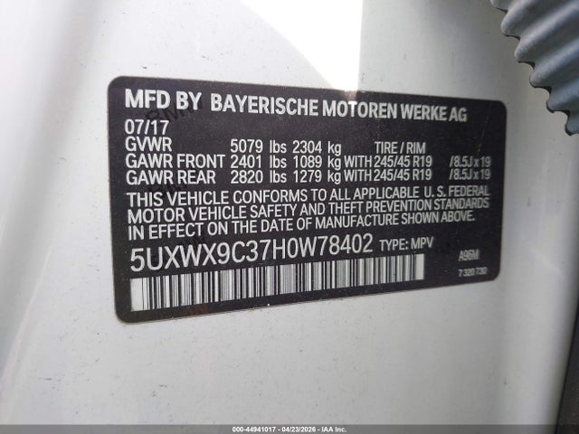 44941017 :رقم المزاد ، 5UXWX9C37H0W78402 vin ، 2017 Bmw X3 Xdrive28i مزاد بيع