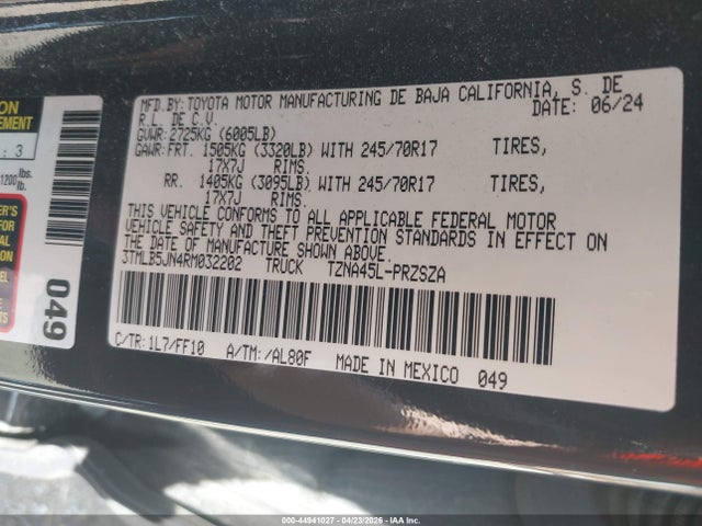 44941027 :رقم المزاد ، 3TMLB5JN4RM032202 vin ، 2024 Toyota Tacoma Sr5 مزاد بيع