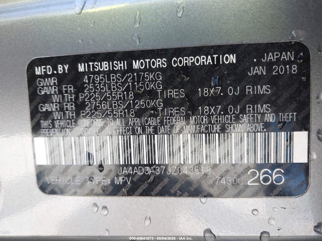 Aukcja sprzedaży 2018 Mitsubishi Outlander Se, vin: JA4AD3A37JZ043518, numer aukcji: 44941073