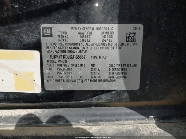 Продажа на аукционе авто 2016 Gmc Acadia Denali, vin: 1GKKVTKD9GJ135837, номер лота: 44941085
