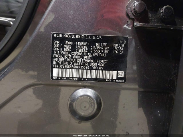 2022 Honda Hr-v Awd Lx მანქანა იყიდება აუქციონზე, vin: 3CZRU6H30NM735590, აუქციონის ნომერი: 44941236