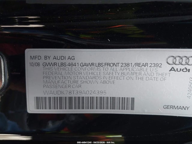 Aukcja sprzedaży 2009 Audi A5 3.2l, vin: WAUDK78T39A024395, numer aukcji: 44941240