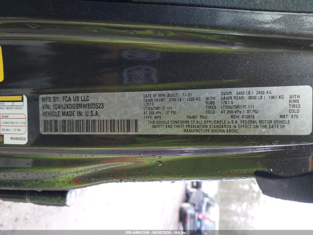 1C4HJXDG9MW803523 Jeep Wrangler Unlimited Willys 4x4