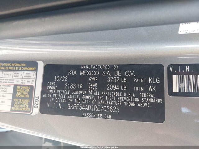 Aukcja sprzedaży 2024 Kia Forte Gt-line, vin: 3KPF54AD1RE705625, numer aukcji: 44941251