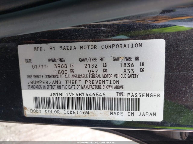 Aukcja sprzedaży 2011 Mazda Mazda3 I Touring, vin: JM1BL1VF4B1446846, numer aukcji: 44941288