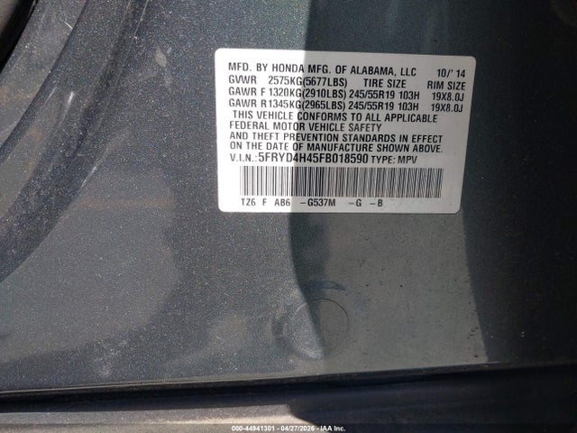 2015 Acura Mdx Technology Package მანქანა იყიდება აუქციონზე, vin: 5FRYD4H45FB018590, აუქციონის ნომერი: 44941301