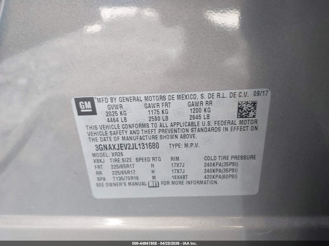 44941302 :رقم المزاد ، 3GNAXJEV2JL131680 vin ، 2018 Chevrolet Equinox Lt مزاد بيع