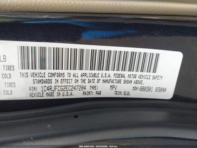 1C4RJFCG2EC247204 Jeep Grand Cherokee Overland