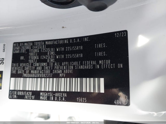 Aukcja sprzedaży 2024 Toyota Corolla Cross Xle, vin: 7MUDAABGXRV082317, numer aukcji: 44941331