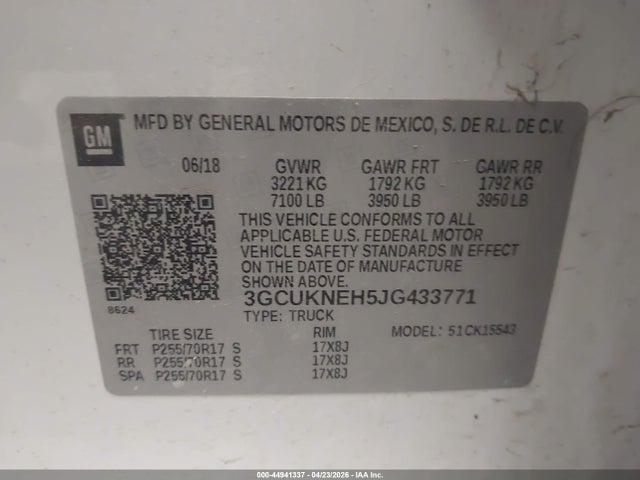 3GCUKNEH5JG433771 Chevrolet Silverado 1500 Wt