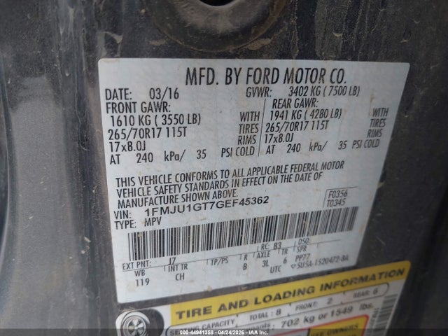 1FMJU1GT7GEF45362 Ford Expedition Xl