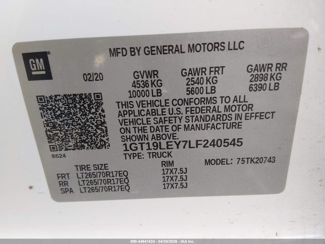 1GT19LEY7LF240545 GMC Sierra 2500hd 4wd Standard Bed