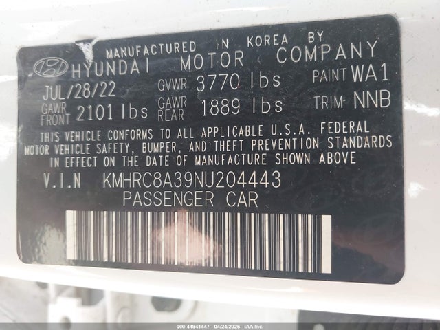 Продажа на аукционе авто 2022 Hyundai Venue Limited, vin: KMHRC8A39NU204443, номер лота: 44941447