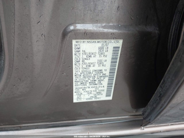 2008 Nissan Pathfinder Se მანქანა იყიდება აუქციონზე, vin: 5N1AR18U78C601354, აუქციონის ნომერი: 44941481